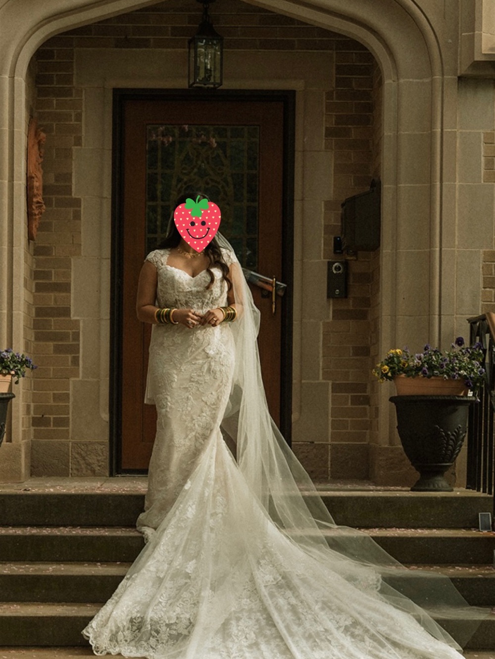 Pronovias Ivory Lace Bridal Gown with Long Train